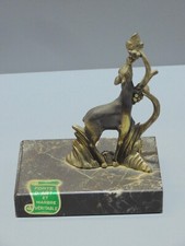 -ANCIEN SUJET PRESSE PAPIER FONTE D'ART et MARBRE Biche Régule doré déco    D