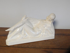 ANCIENNE SCULPTURE Art Déco Céramique Craquelée Femme Oiseau Signée FONTINELLE