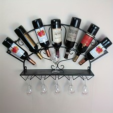 Casier à vin mural moderne en métal avec 7 étagères - Construction robuste en fe