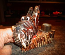 Chien Scottich Terrier Sculpté Bois Ancien Porte Piques à Aperitif  queue coupée