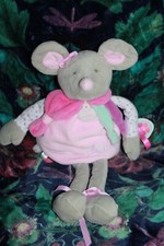 doudou et compagnie SOURIS PEARLY pantin 35 cm  ROSE GRIS NEUF (sans la boite)