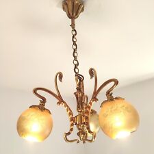 SUPERBE LUSTRE A 3 LUMIÈRES STYLE ART NOUVEAU LUCIEN GAU & VIANNE 80'S 