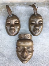 3 sculptures murales art deco ? cuivre tete africaine copper mask martele copper