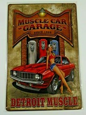 PB78 PLAQUES TOLEE vintage 20 X 30 cm : Pin'up  DETROIT MUSCLE GARAGE