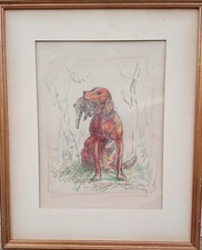 Pastel école Française fin XIXe début XXe siècle " Chien de chasse avec lièvre "