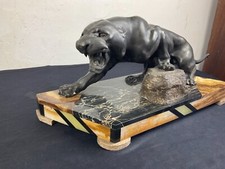 Sculpture Art Déco Panthère noire en régule sur marbre