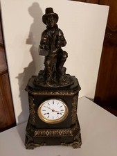 HORLOGE PENDULE XIX EME BRONZE ET MARBRE MOUVEMENT A FIL