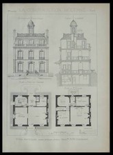 AUTEUIL, HOTEL PARTICULIER - 1885 - 2 PLANCHES ARCHITECTURE - RISCHMANN