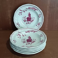Longchamp, 6 Assiettes Creuses En Porcelaine, Décor Foulage De Raisin, Fait Main