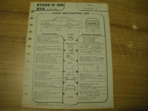 Fiche technique opel commodore - fiche,