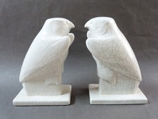 paire de serres livres art déco céramique craquelé rares faucons