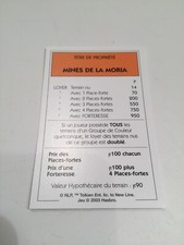 CARTE MINES DE LA MORIA PIÈCE DÉTACHÉE MONOPOLY LE SEIGNEUR DES ANNEAUX
