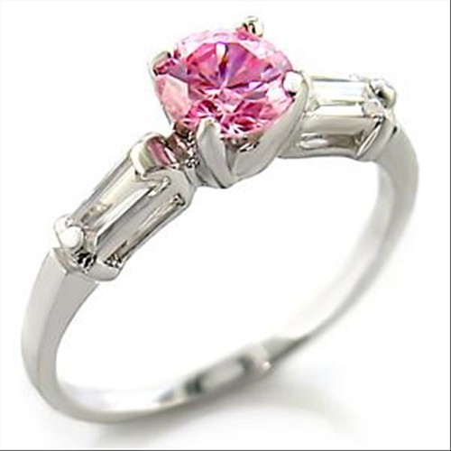 Bague rhodiée solitaire - , rose