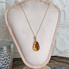 Pendentif Ambre Naturel S925 Fleur 23x16x5mm Chaîne Plaqué Or 45cm Occasion