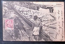 CPA  INDOCHINE  Tonkin  Déchargement d'un radeau de bambous