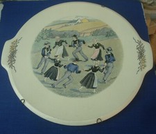 V67 Grand Plat Faïence Sarreguemines Ronde  Pays de Quimper Jean Trigon Vintage