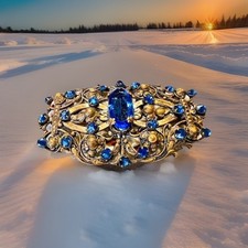 Broche  cristal bleu saphir