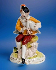 figurine l'homme a la cornemuse en porcelaine de saxe allemande vintage