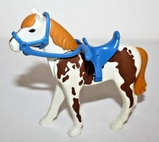 PLAYMOBIL 4190 CHEVAL TACHETE AVEC SELLE BLEUE LICOL CENTRE EQUESTRE HARAS FERME