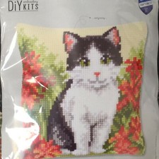 VERVACO Coussin au point de croix chaton dans les fleurs 40 X 40 CMS 