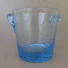Seau à glaçons verre soufflé bullé BIOT bleu table bubbled blown glass icebucket