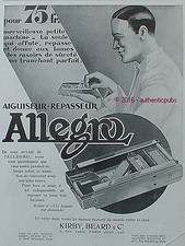 PUBLICITE ALLEGRO LAME DE RASOIR AIGUISEUR REPASSEUR 75 F DE 1929 FRENCH AD PUB