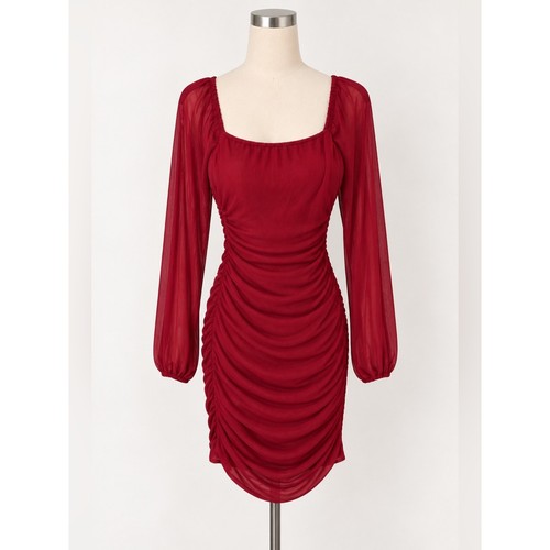 Ruched burgundy long sleeve - ruched, long-sleeve