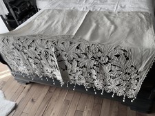 Linge Ancien Rideau En Lin Brodé Et Dentelle Pompon Boule Napoleon lll 1850/1900