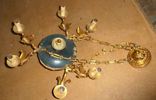 Superbe Lustre Style Empire en bronze et tôle verte 6 lumière en forme de cygnes