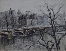Albert Lepreux (1868-1959) (28) - fusain - Paris (Pont neuf)