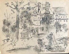 Charles Bégo (élève Gen Paul) - Dessin original - Paris, Jardin des tuileries 2