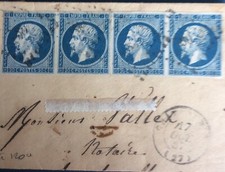 14A 20 c bleu foncé bande de quatre à destination de chapelle le vicomte côté120