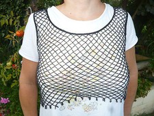 Ancien Chemisier Caraco Vintage Dentelle Maille Perle Verre Strass Look Disco 