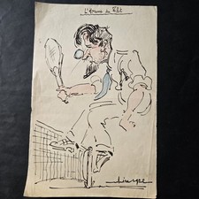Dessin Tennis Original Signé Lim 1925 Caricature L'homme Au Filet