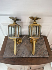 Ancien Paire Applique Laiton Doré Style Lanternes Carrosse Style Aigle Empire