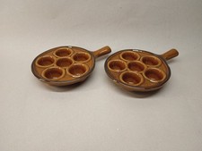 2 poêlons caquelons plats cuisson 6 trous escargots grès émaillé cassolettes