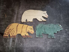 Jouets anciens Lot 3 Animaux bois peints découpé- OURS blanc & marron RHINOCEROS