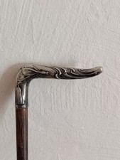 Ancienne Cannes Art Nouveau Argent Massif Décor Libellule & Papillon