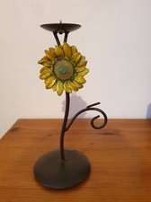 Bougeoir métallique avec fleur peinte vintage 12x29 cm