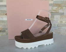 Miu Eu 37,5 Sandales Plateformes Wedges Chaussures Satin Braun Neuf Autrefois