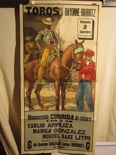 AFFICHE CORRIDA BAYONNE BIARRITZ  BELLE SCENE COLOREE ANNEES 1950