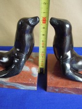 Paire Anciens Serre Livre OTARIES sur Marbre Art Déco