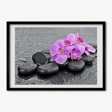 Tulup Photo MDF 100x70cm Cadre Le salon Décor Pierres d'orchidées