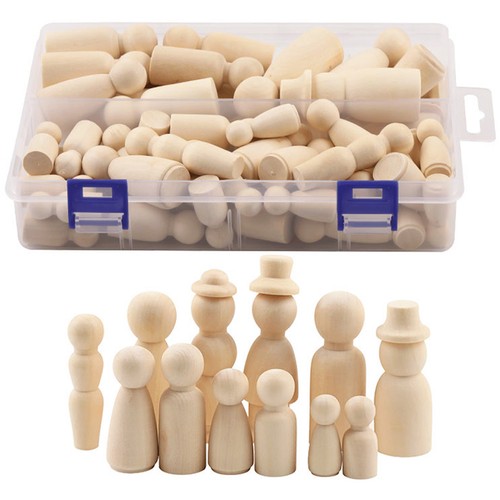Wooden peg dolls 55pcs diy - wooden,