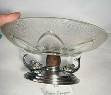 🔅 ANCIENNE COUPE, CENTRE DE TABLE EN VERRE & CHROME ART DECO 31,8 CM