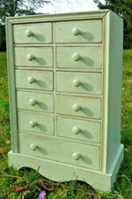 ANCIEN MEUBLE DE MÉTIER D'ATELIER A 11 TIROIRS EN BOIS PATINÉ vers 1920