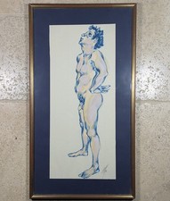 Peinture signée, encadrée : Homme debout