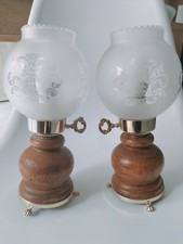Paire Lampe De Chevet.. Bois Et Verre.. Ancienne.. Tulipe.. Vintage..