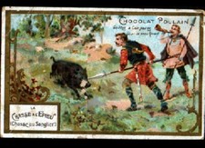 IMAGE CHROMO CHOCOLAT POULAIN / HOMME CHASSEUR à l'EPIEU / CHASSE au SANGLIER