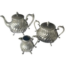 Service théière Victor Saglier en métal argenté avec poinçon. Art Nouveau